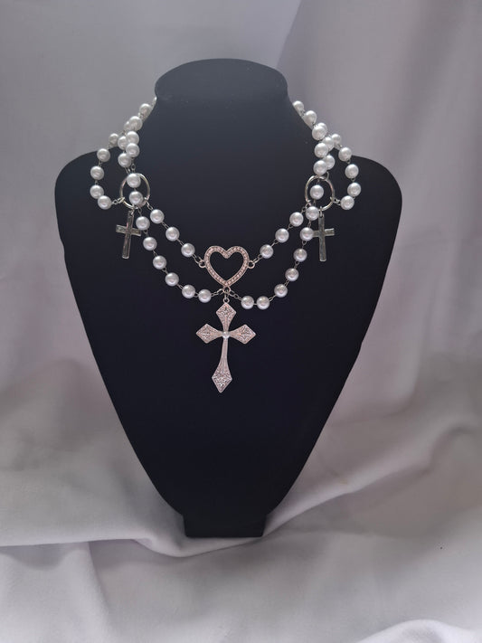 Collar perlas-cruces